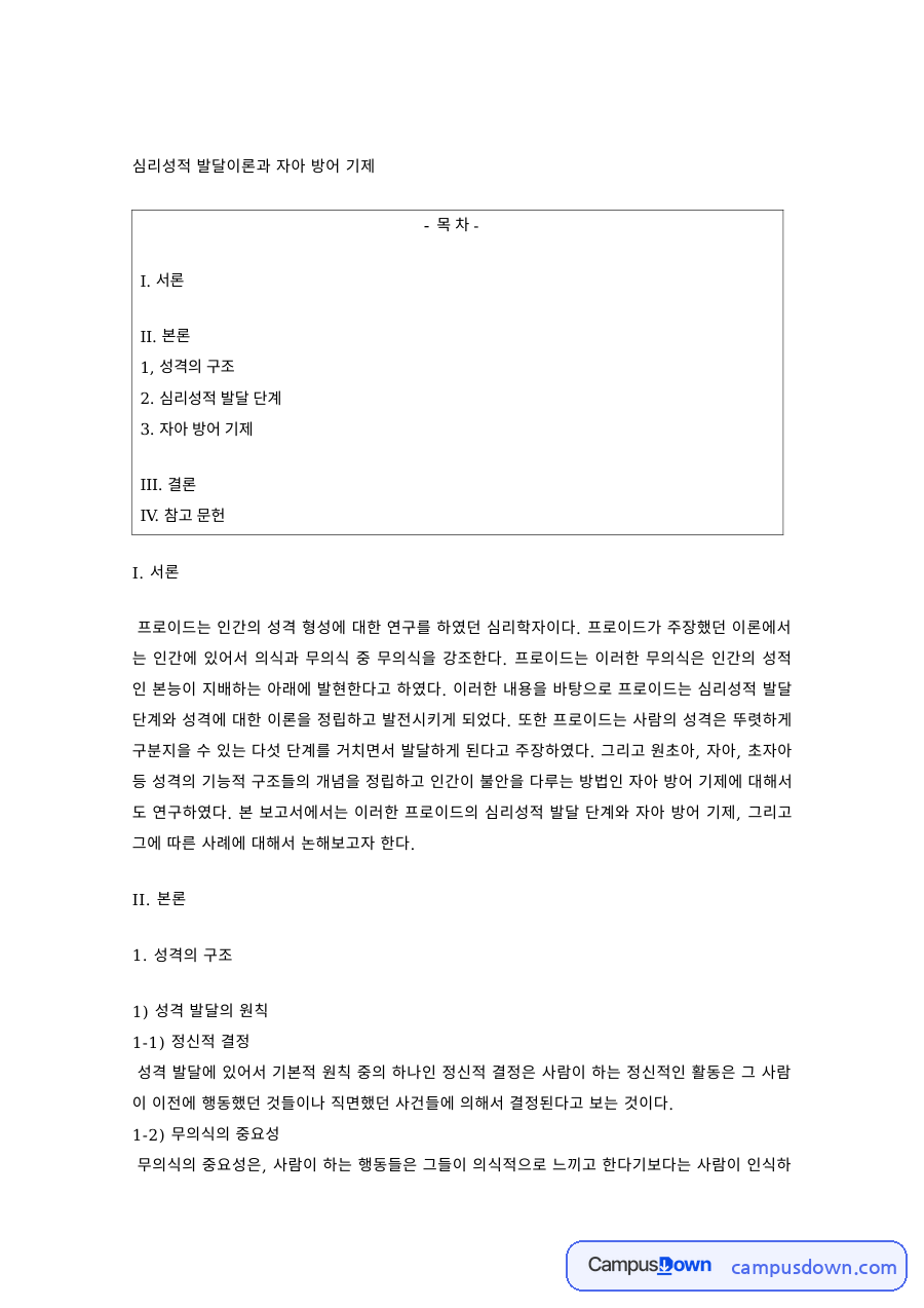인간행동과사회환경 과제 – 프로이트 심리성적 발달이론과 자아방어기제 자료의 첫 페이지 미리보기