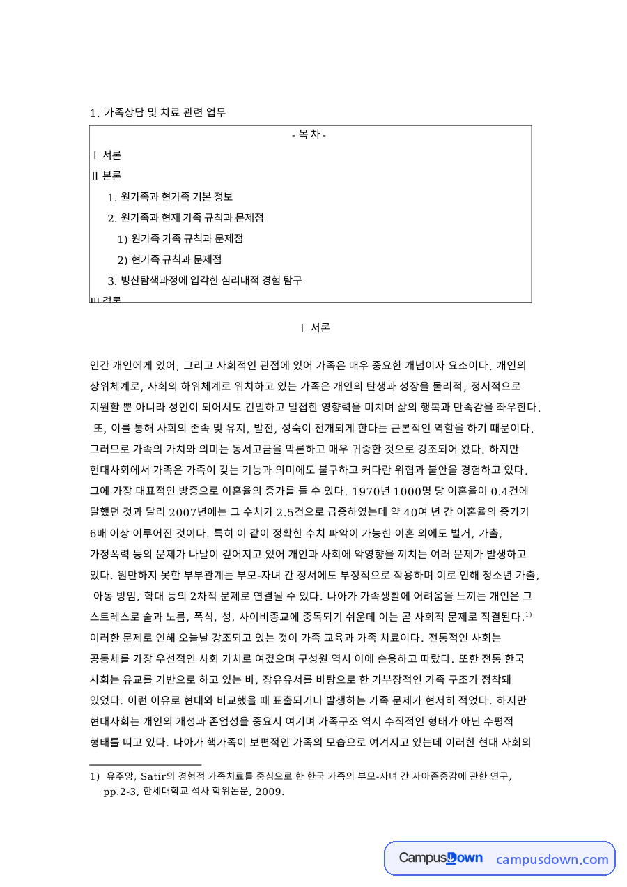 원가족과 현가족 기본 정보 핵심 개념과 주요 내용 정리 자료의 첫 페이지 미리보기