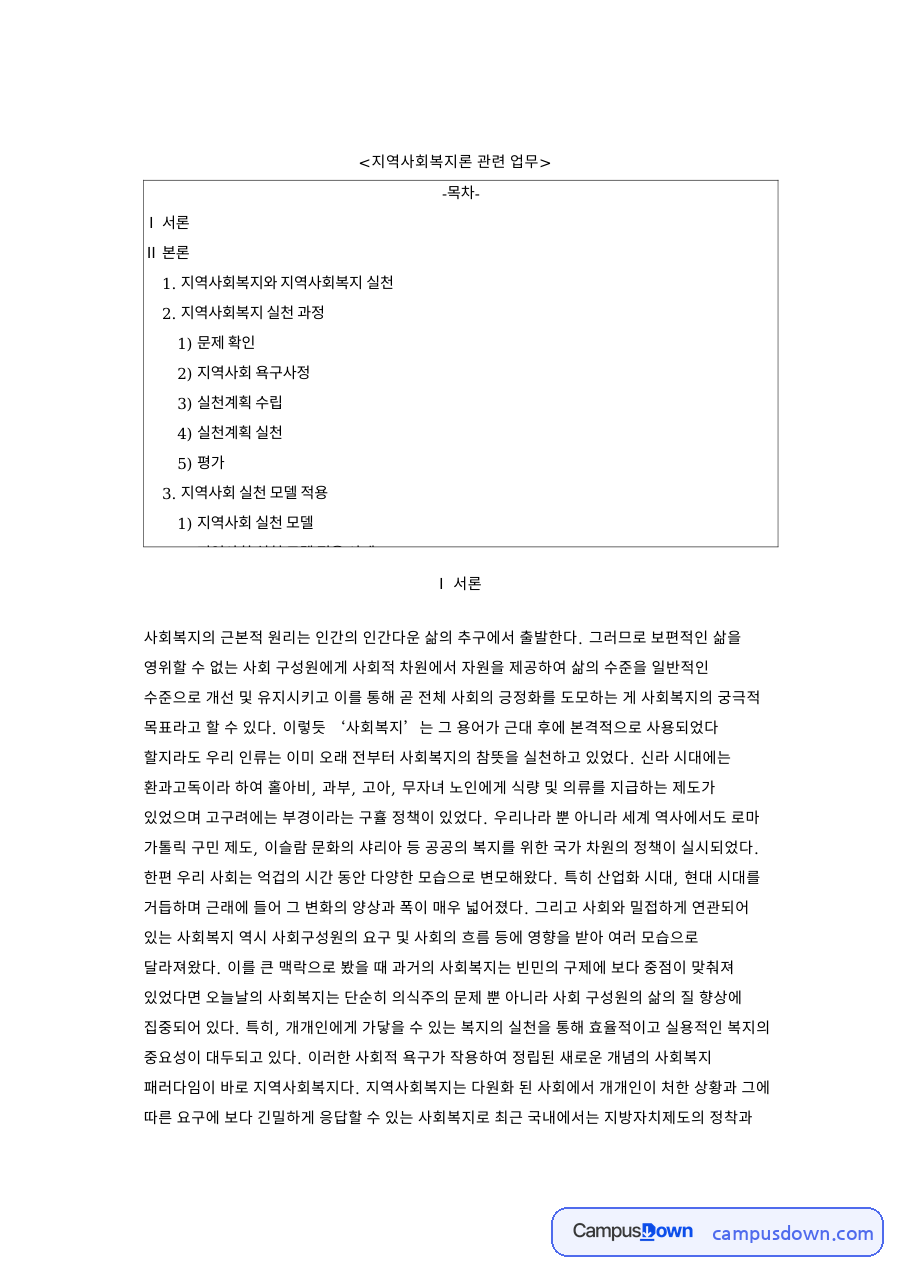 지역사회복지와 지역사회복지 실천 핵심 개념과 주요 내용 정리 자료의 첫 페이지 미리보기