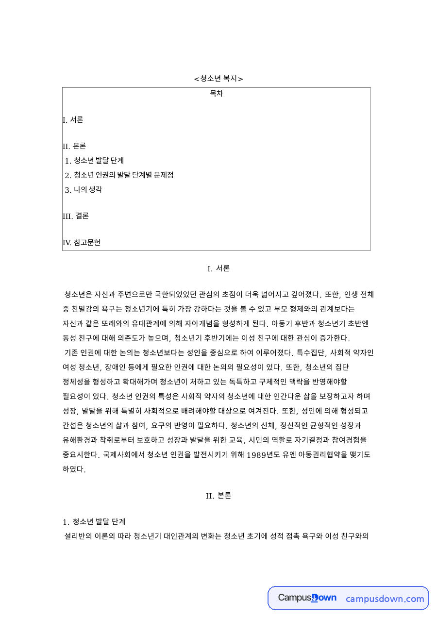 청소년 복지: 인권·자아정체성 중심 핵심 내용 정리 자료의 첫 페이지 미리보기