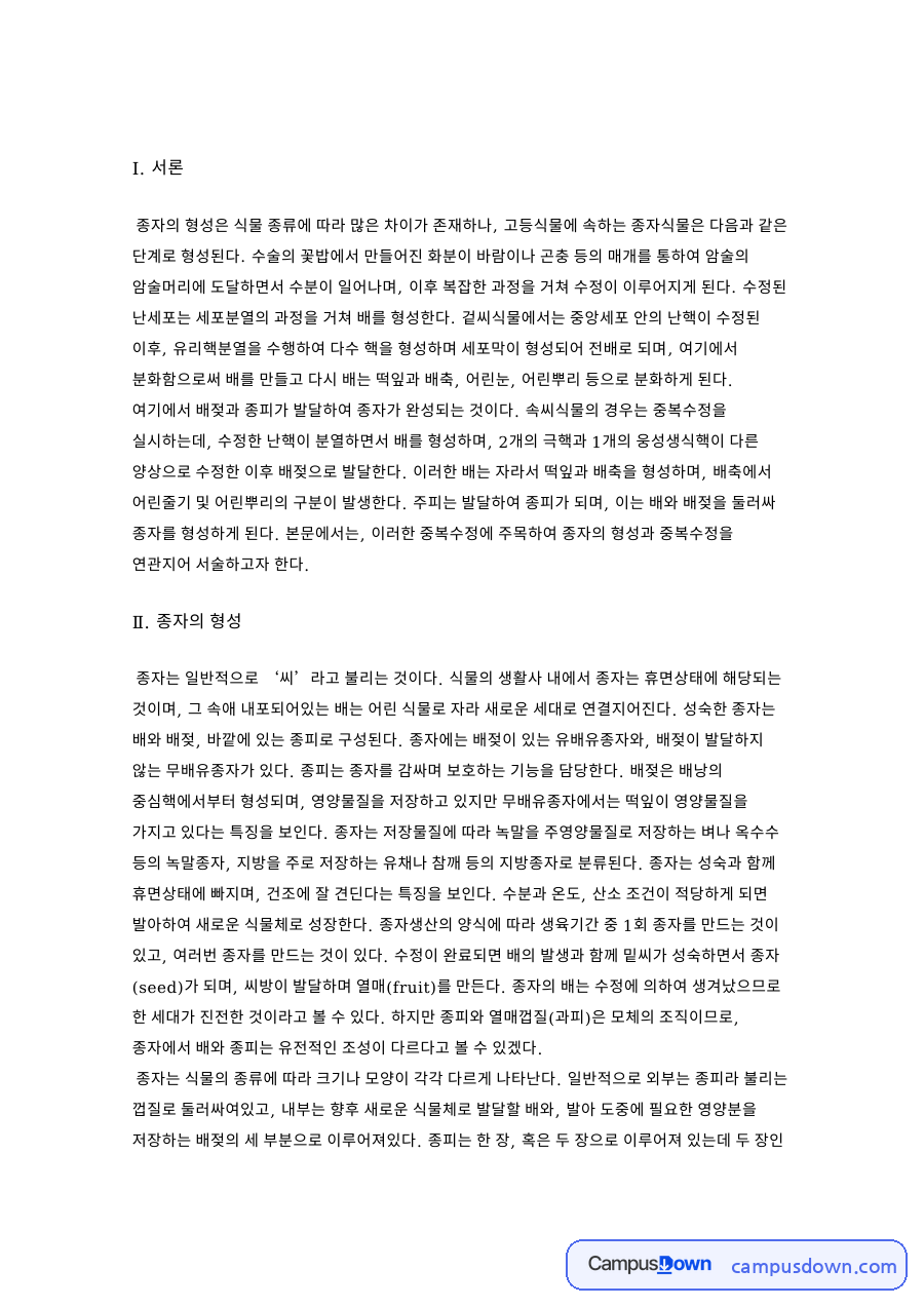 종자와 속씨식물, 떡잎 관련 핵심 내용 요약 정리 자료의 첫 페이지 미리보기