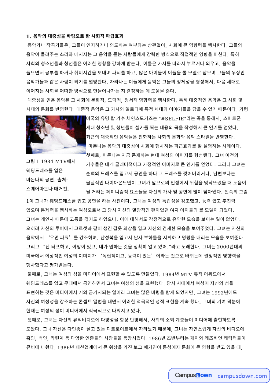 마돈나 사례로 보는 음악 대중성의 사회적 영향과 클래식 대중화 자료의 첫 페이지 미리보기