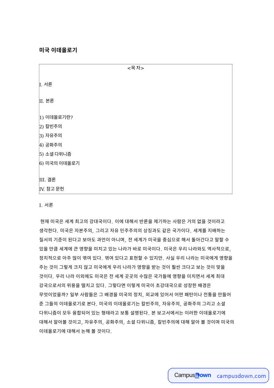 미국 이데올로기: 자유주의·소셜 중심 핵심 내용 정리 자료의 첫 페이지 미리보기