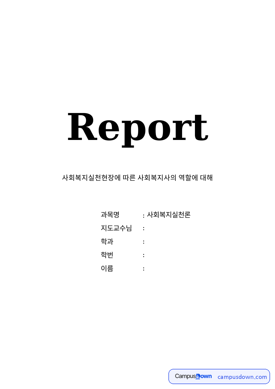 사회복지실천현장 분류 자료의 첫 페이지 미리보기