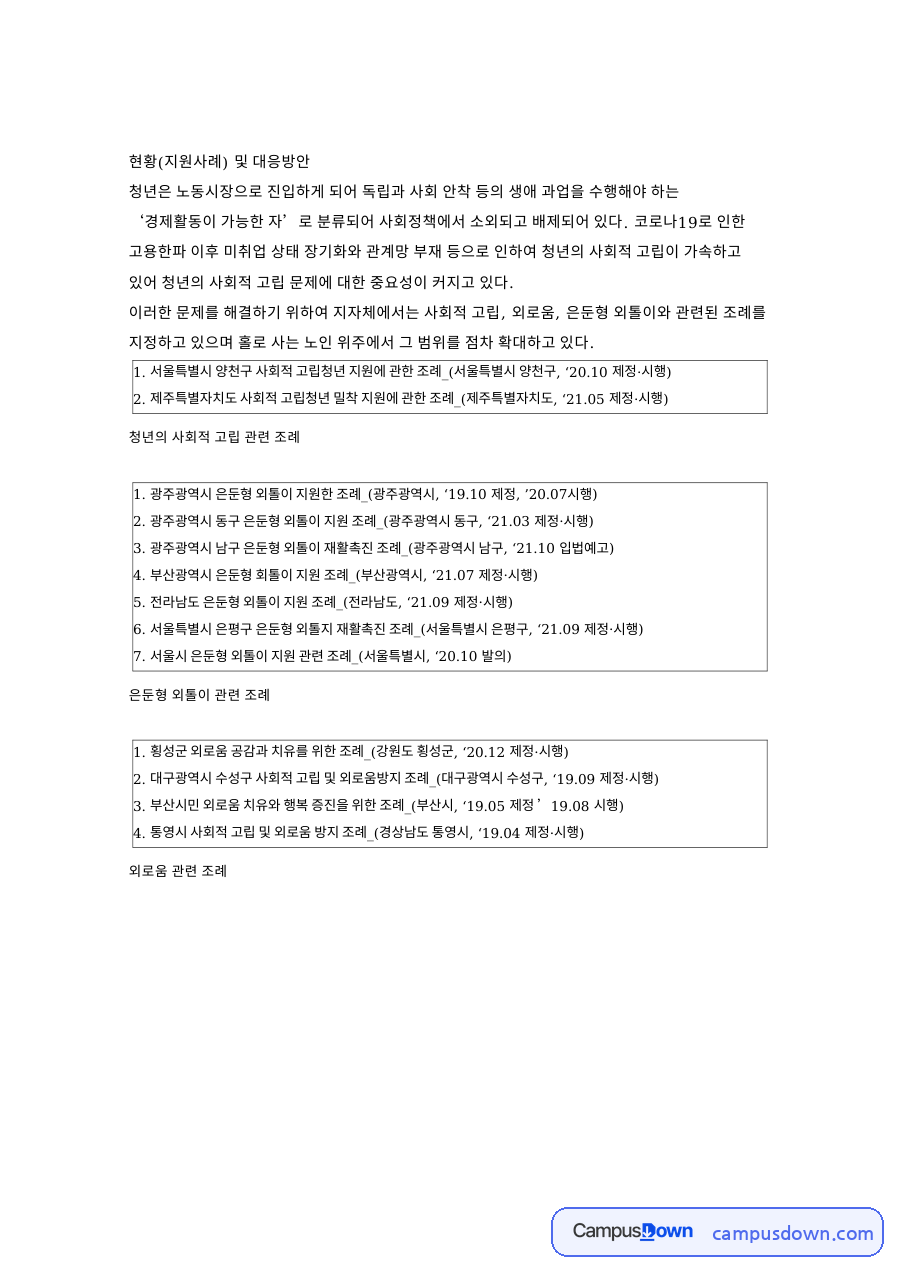 현황(지원사례) 및 대응방안 자료의 첫 페이지 미리보기