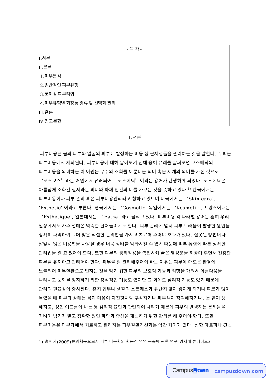 일반적인 피부유형: 여드름·화장품 중심 핵심 내용 정리 자료의 첫 페이지 미리보기