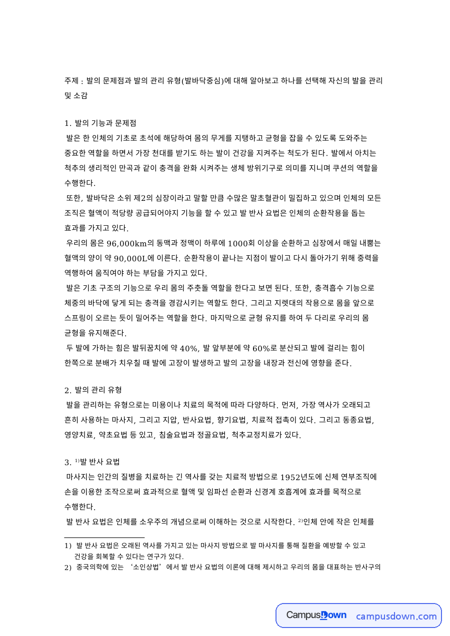 발의 문제점과 발의 관리 핵심 개념과 주요 내용 정리 자료의 첫 페이지 미리보기