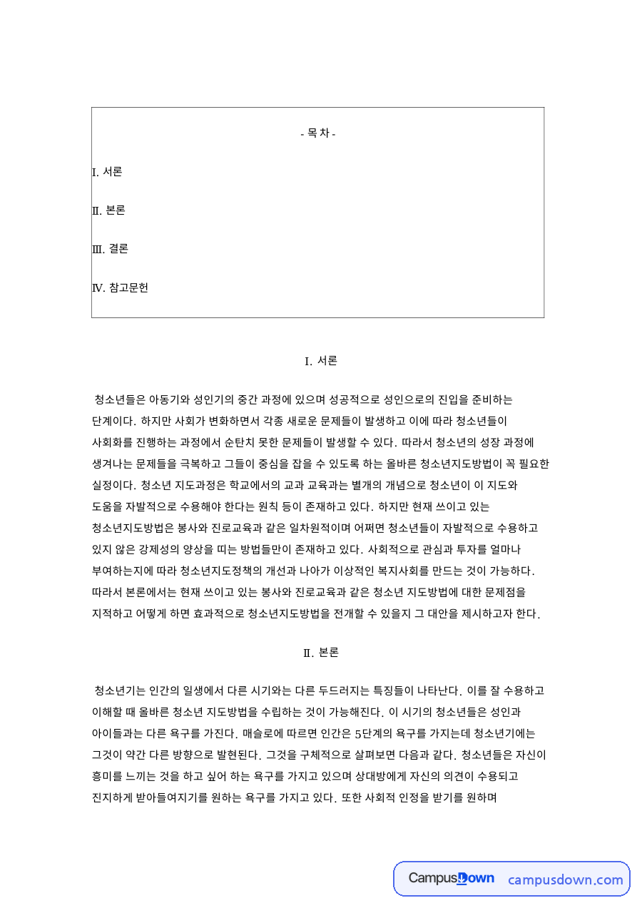 청소년 지도 방법, 또래집단 인정과 자율참여 원칙 제안 자료의 첫 페이지 미리보기