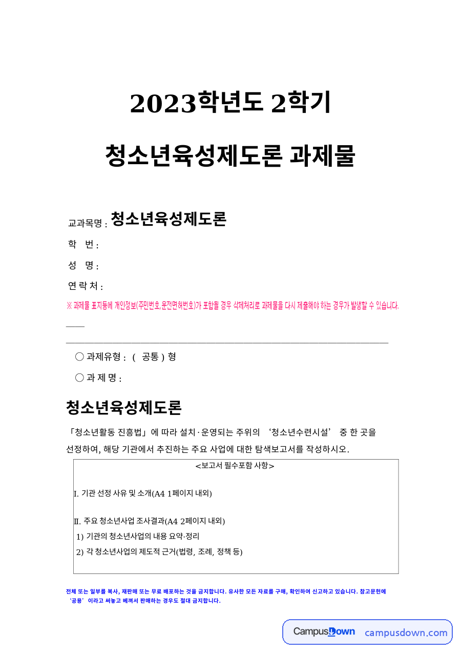청소년육성제도론 자료의 첫 페이지 미리보기