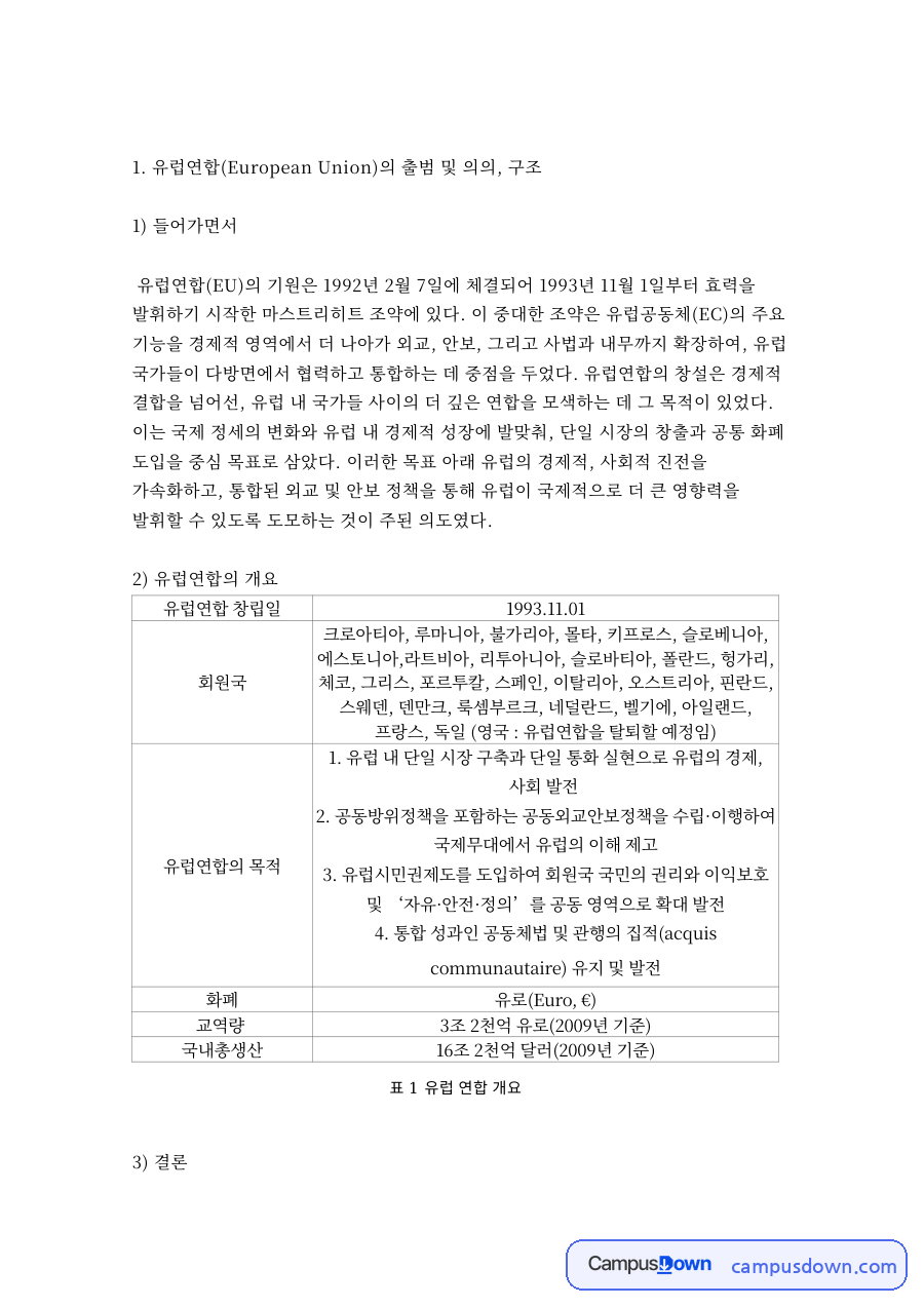 유럽연합(European Union)의 출범 및 의의, 구조 자료의 첫 페이지 미리보기