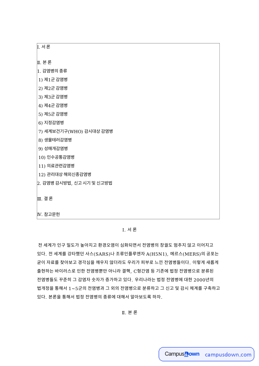 감염병의 종류: 감염증·형간염 중심 핵심 내용 정리 자료의 첫 페이지 미리보기