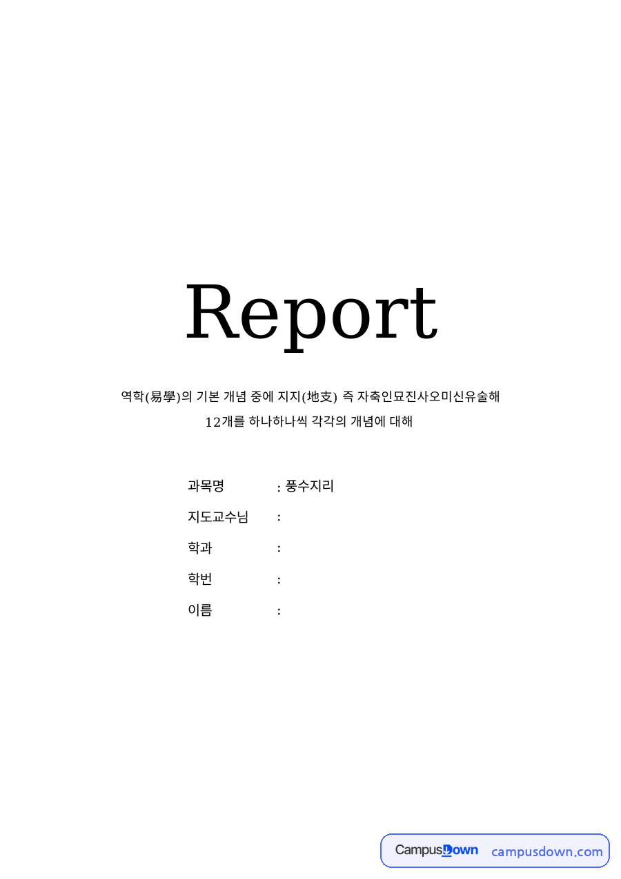 역학(易學)의 기본 개념 중에 지지(地支) 즉 자축인묘진사오미신유술해 자료의 첫 페이지 미리보기