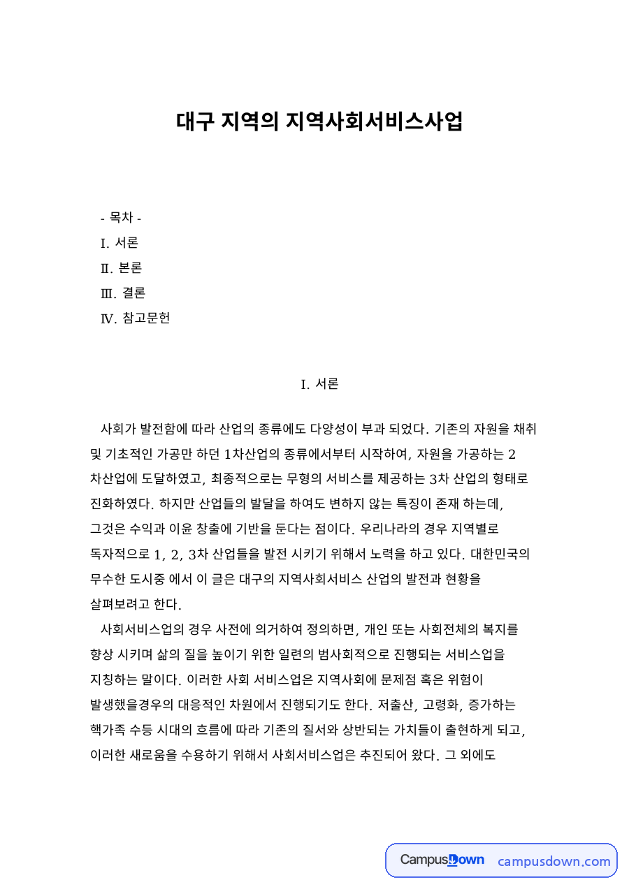 지역사회서비스 현황, 대구 사회서비스 바우처와 지원단 사례 자료의 첫 페이지 미리보기