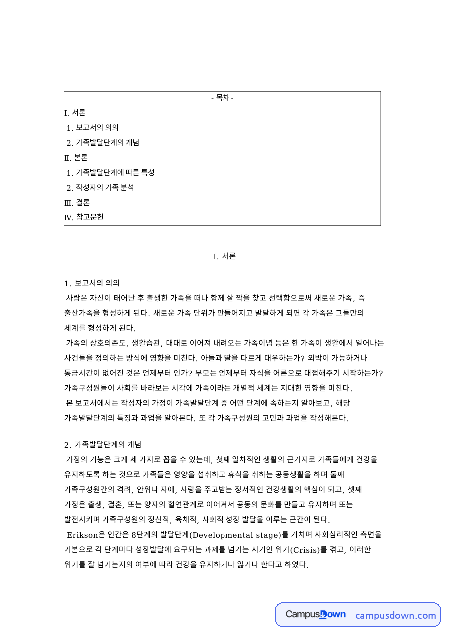 가족발달단계의 개념 핵심 개념과 주요 내용 정리 자료의 첫 페이지 미리보기