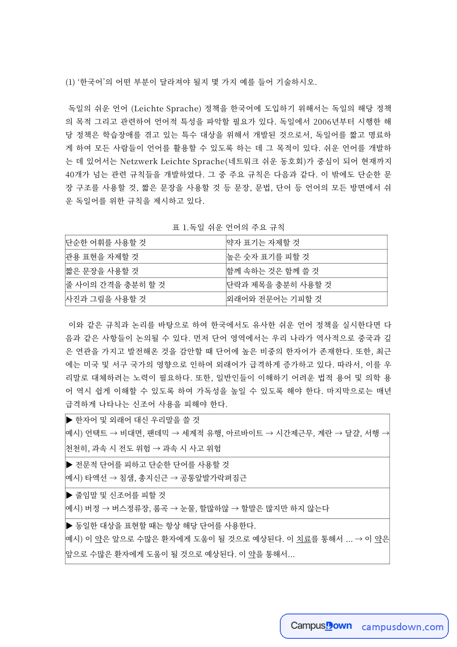 독일 쉬운 언어(Leichte Sprache) 정책의 한국어 도입 방안 자료의 첫 페이지 미리보기
