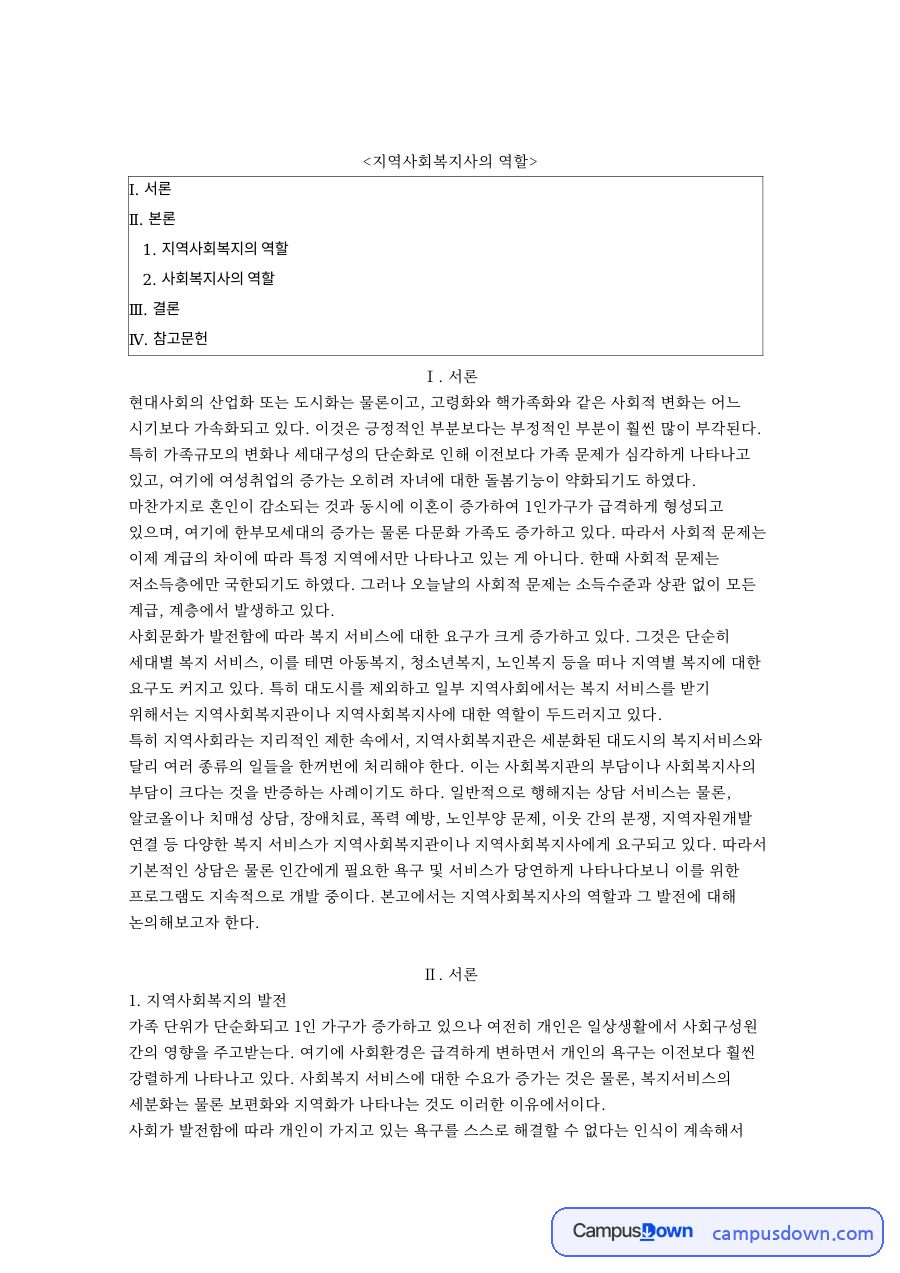지역사회복지사의 역할 핵심 개념과 주요 내용 정리 자료의 첫 페이지 미리보기