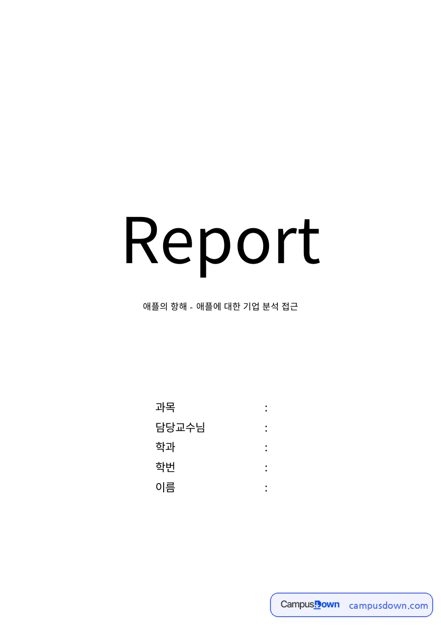 애플 기업분석, 스티브 잡스 이후 혁신 부재와 경쟁 자료의 첫 페이지 미리보기