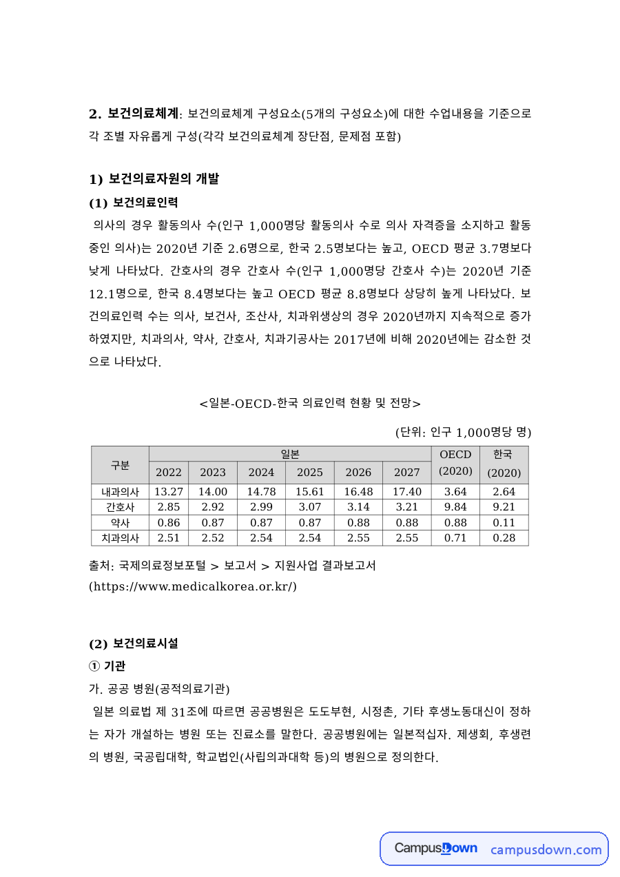 보건의료체계 구성요소 – 보건의료인력·의료기관·보건행정조직 자료의 첫 페이지 미리보기