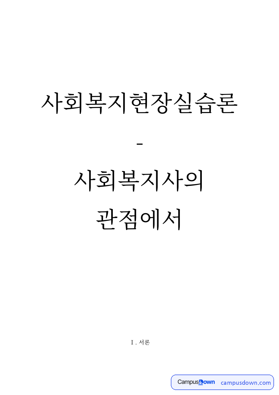 사회복지현장실습론 자료의 첫 페이지 미리보기
