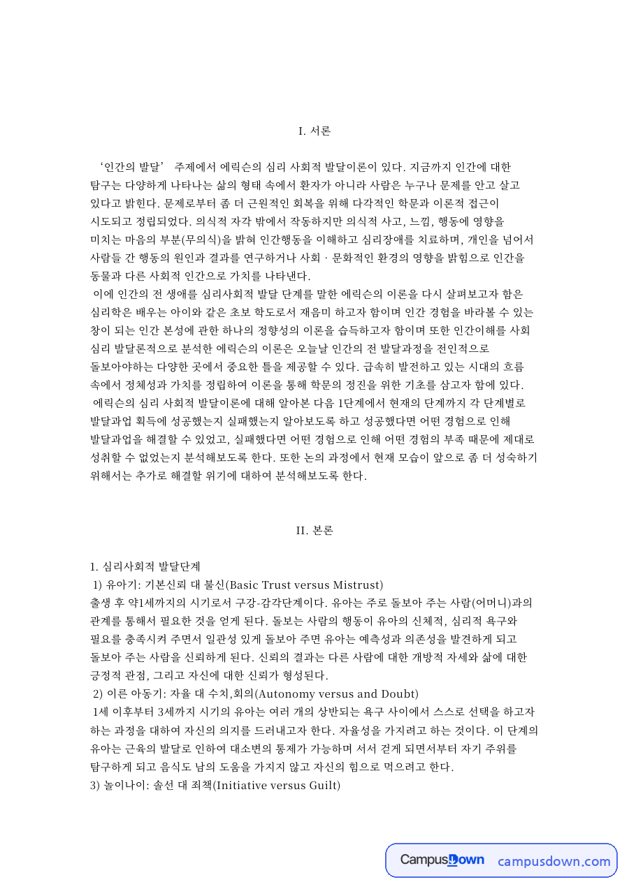 심리사회적 발달단계 자료의 첫 페이지 미리보기