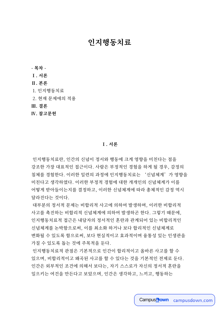 인지행동치료 자료의 첫 페이지 미리보기