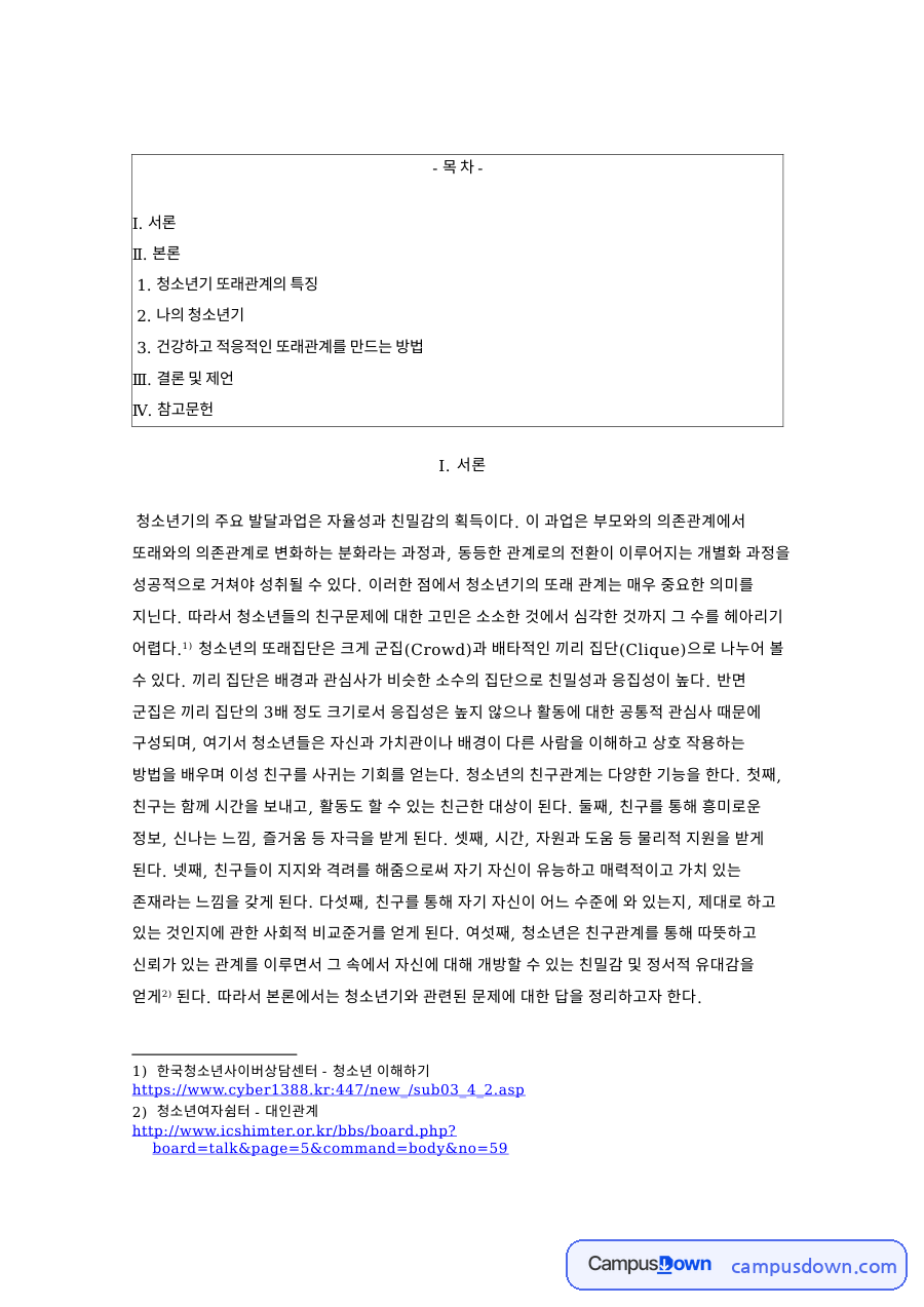 청소년기 또래관계의 특징 핵심 개념과 주요 내용 정리 자료의 첫 페이지 미리보기