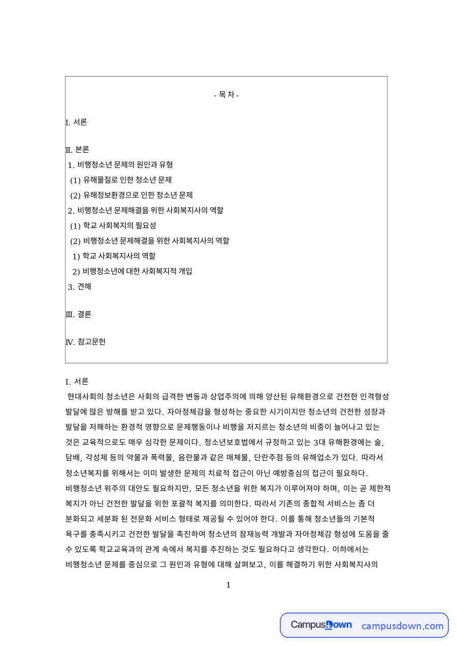 비행청소년 문제의 원인과 유형 핵심 개념과 주요 내용 정리 자료의 첫 페이지 미리보기