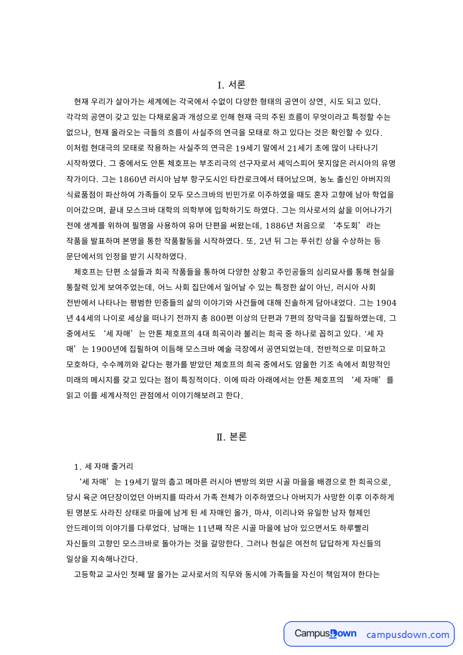 세 자매 줄거리: 모스크바·안드레이 중심 핵심 내용 정리 자료의 첫 페이지 미리보기