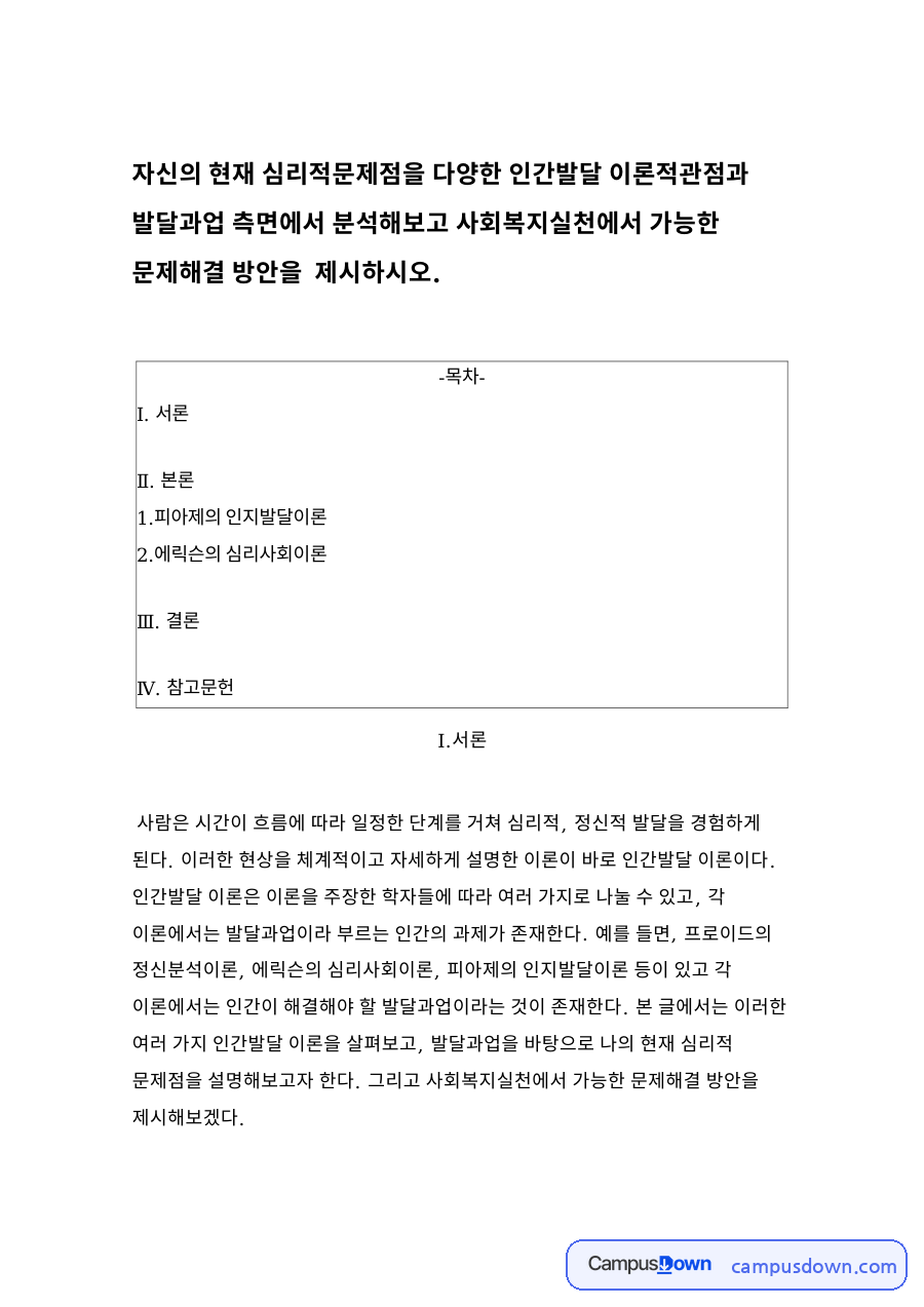 피아제의 인지발달이론 자료의 첫 페이지 미리보기