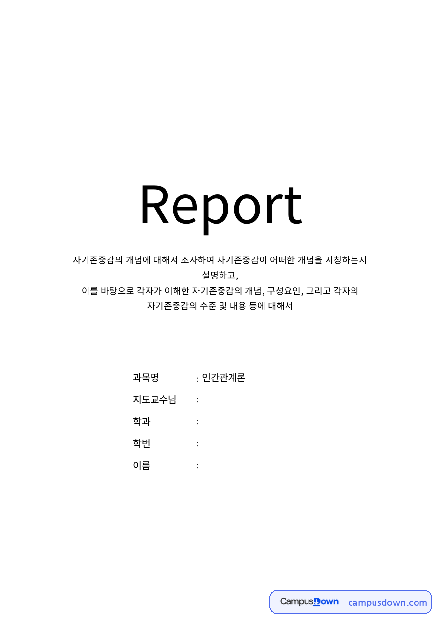 자기존중감의 개념 자료의 첫 페이지 미리보기
