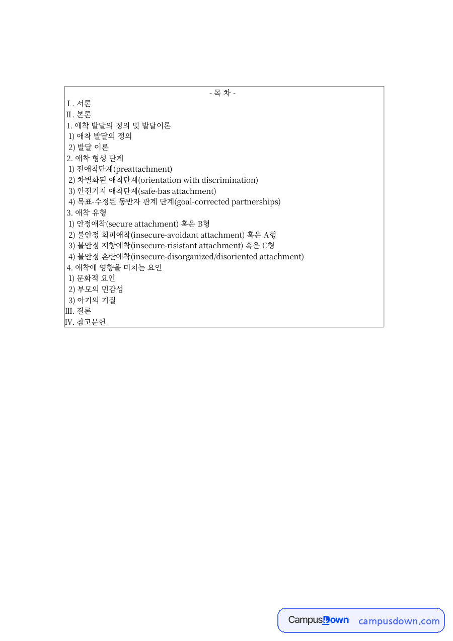 아동발달 과제 – 애착 발달의 정의·이론과 애착 형성 단계·유형 자료의 첫 페이지 미리보기