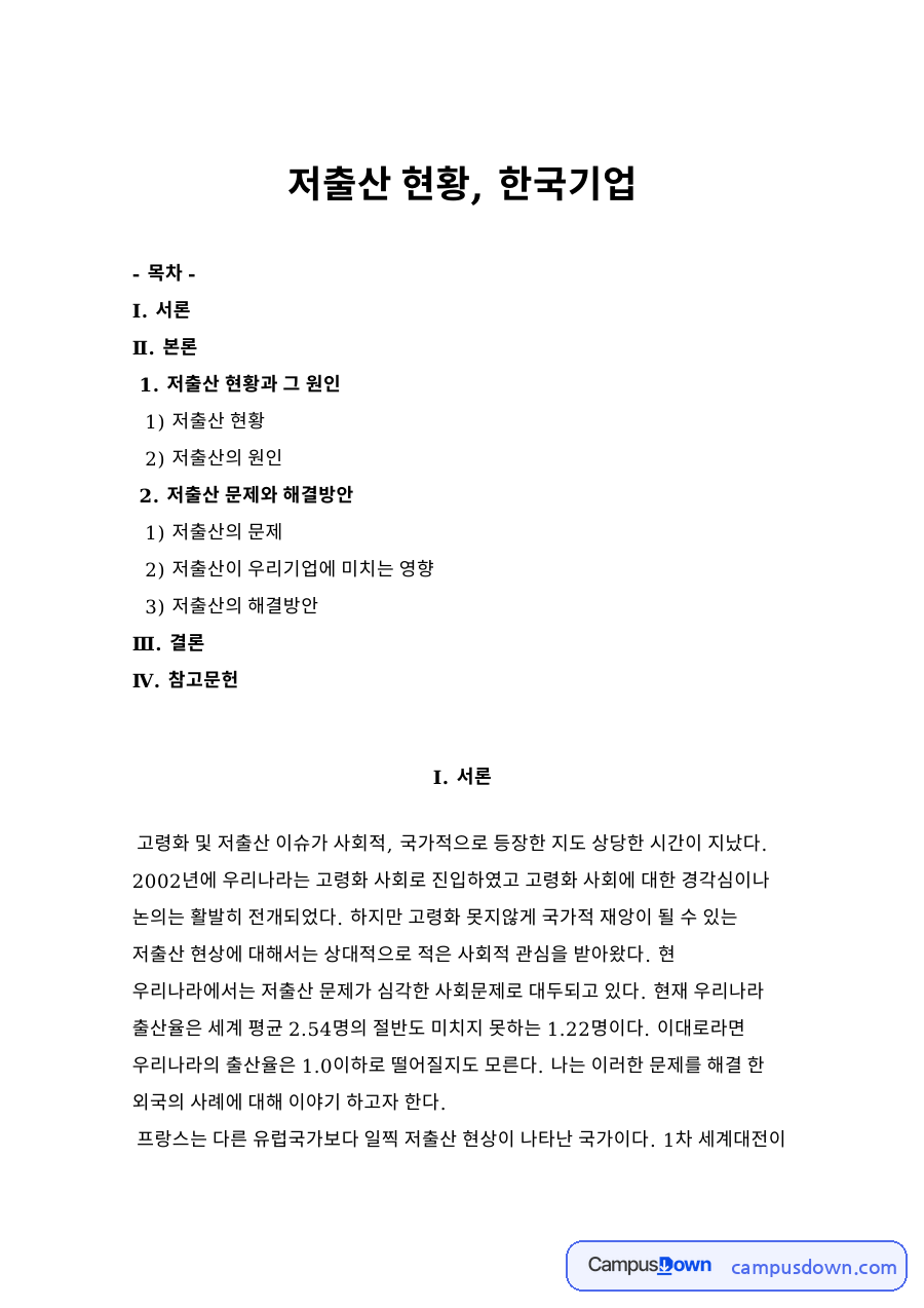 저출산 현황, 한국기업 자료의 첫 페이지 미리보기