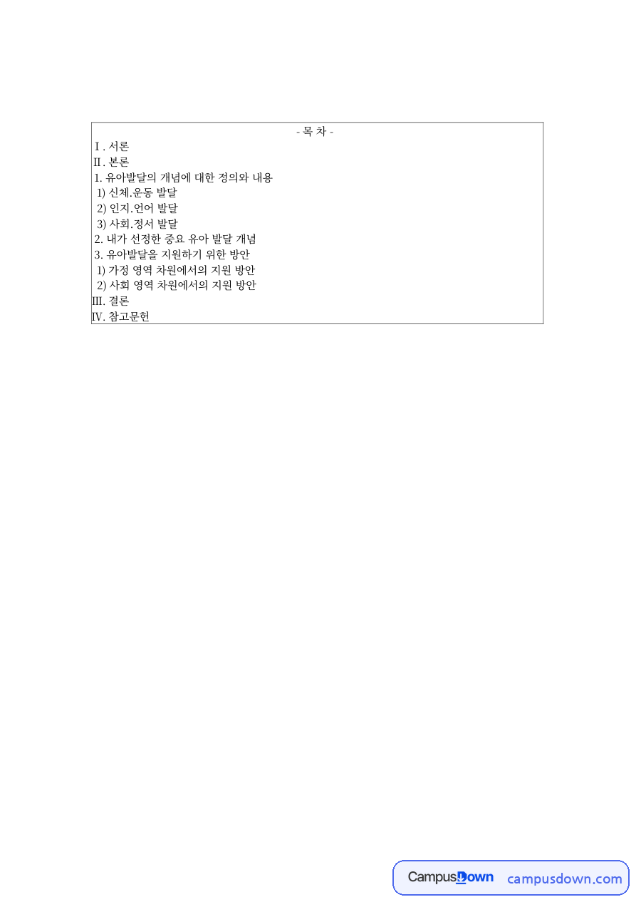유아발달 과제 – 신체운동·인지언어·사회정서 발달과 지원 방안 자료의 첫 페이지 미리보기