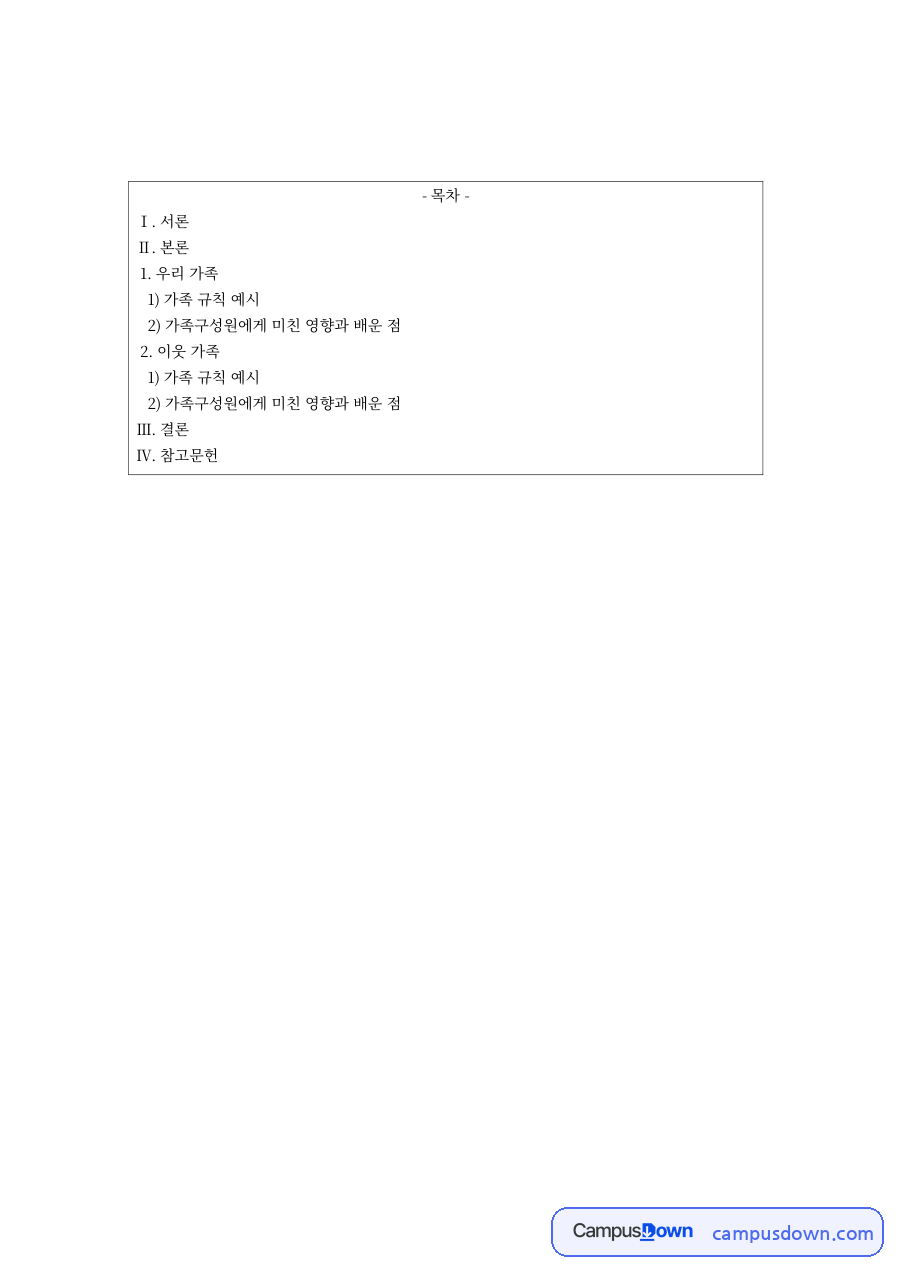 가족치료 과제 – 가족 규칙 예시와 가족구성원에게 미친 영향 자료의 첫 페이지 미리보기
