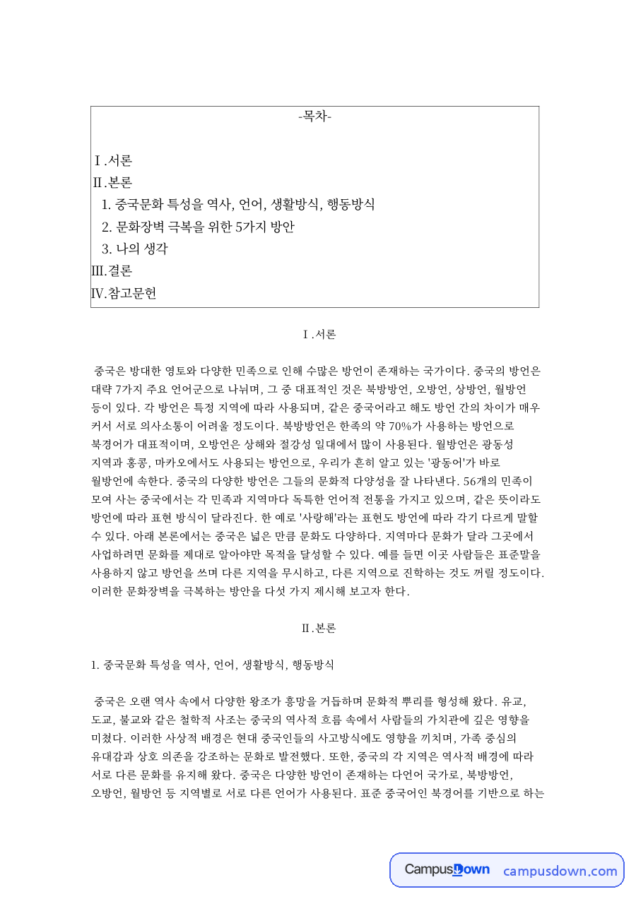 중국 방언과 문화장벽, 비즈니스 극복 5가지 방안 정리 자료의 첫 페이지 미리보기