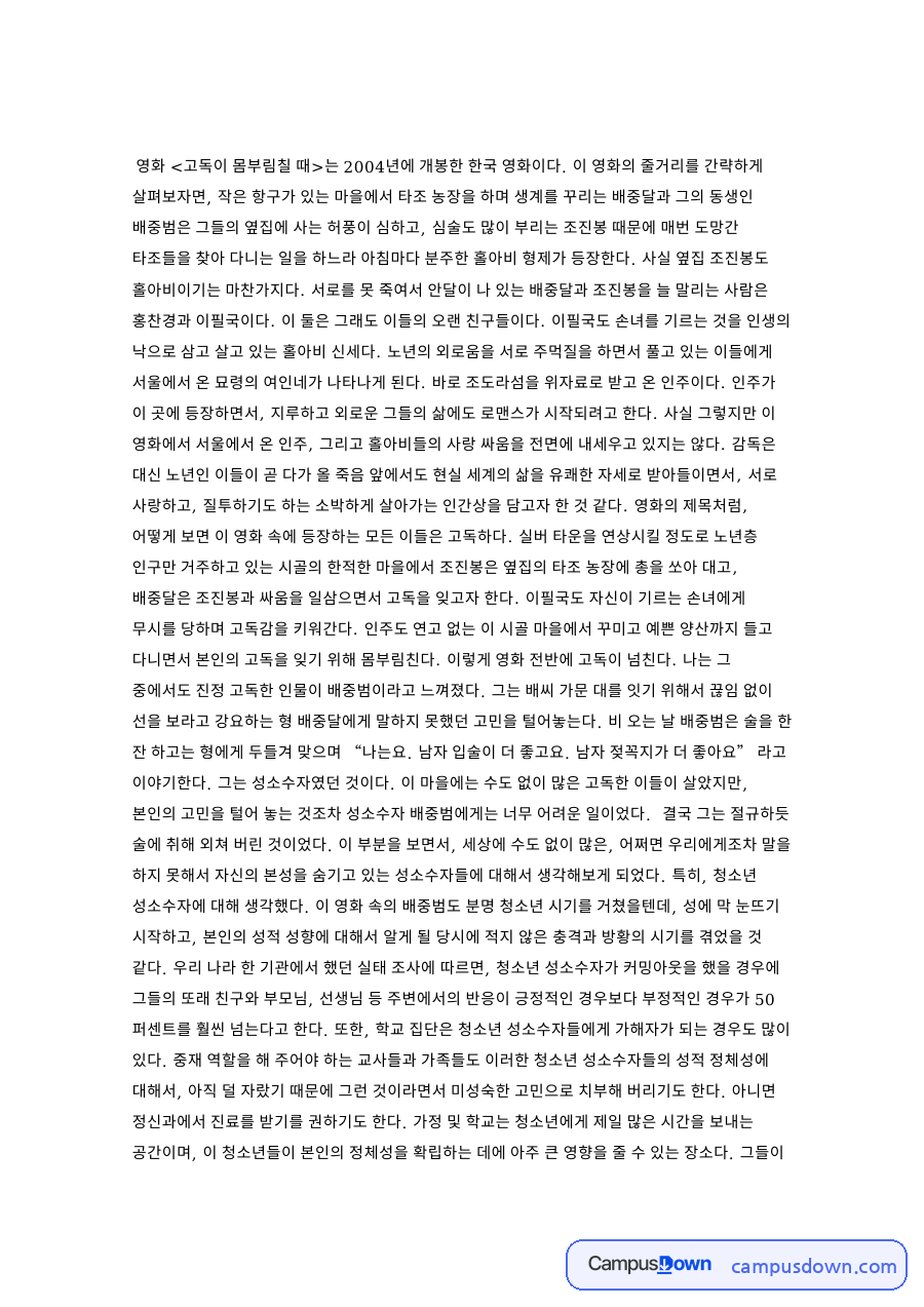 성소수자와 홀아비, 옆집 관련 핵심 내용 요약 정리 자료의 첫 페이지 미리보기