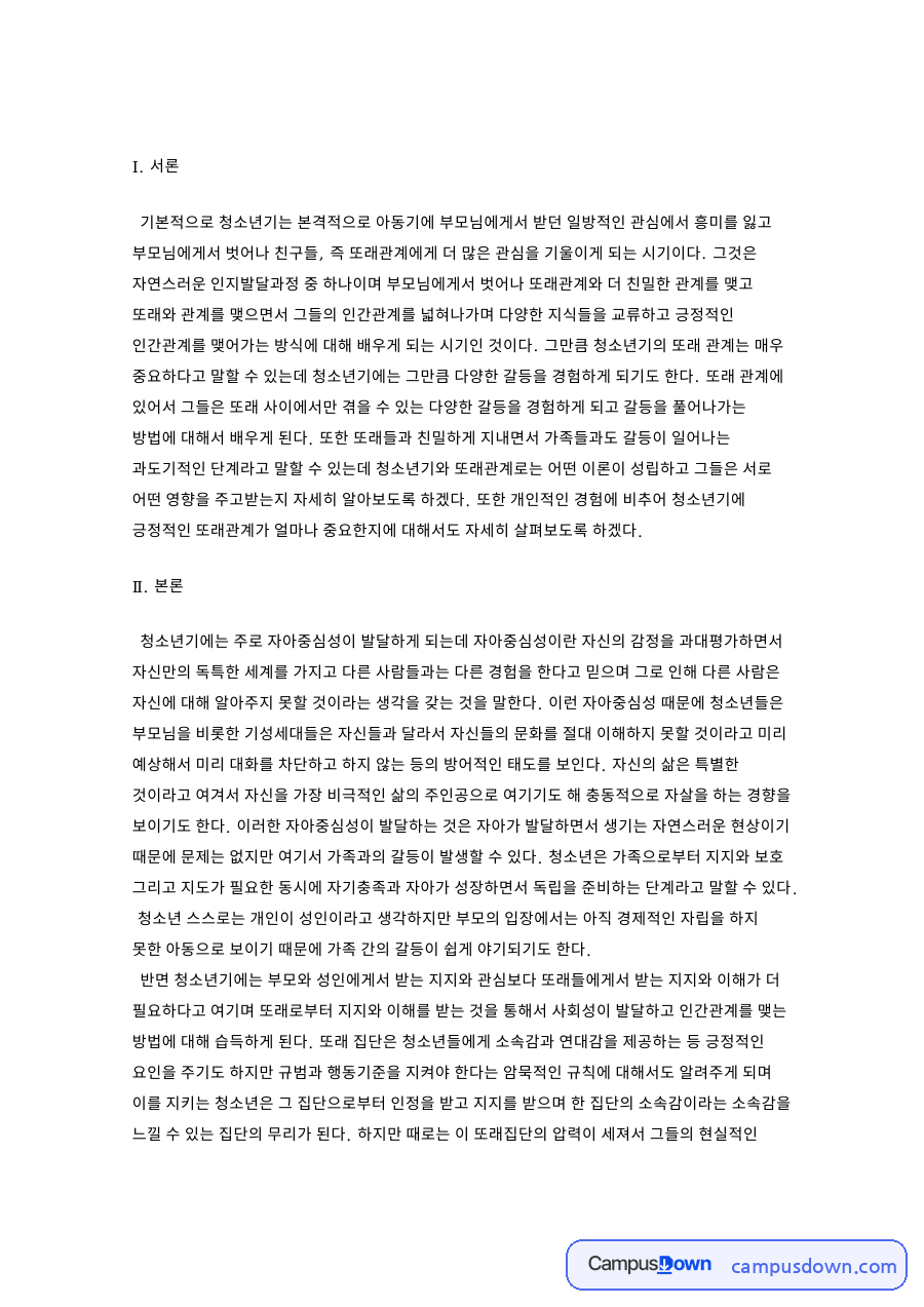 청소년 발달 과제 - 청소년의 부모·또래 관계가 적응에 미치는 영향 자료의 첫 페이지 미리보기