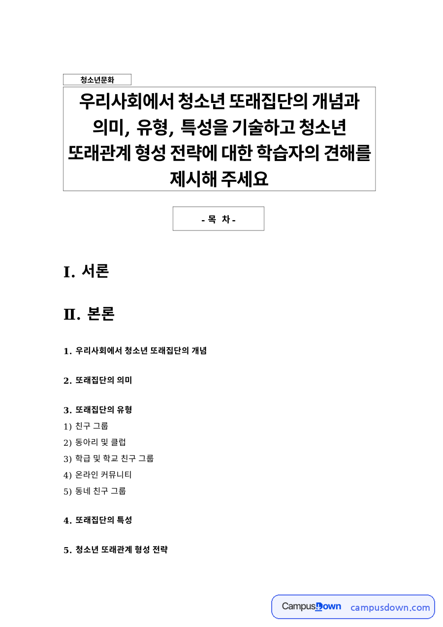 우리사회에서 청소년 또래집단의 개념 자료의 첫 페이지 미리보기