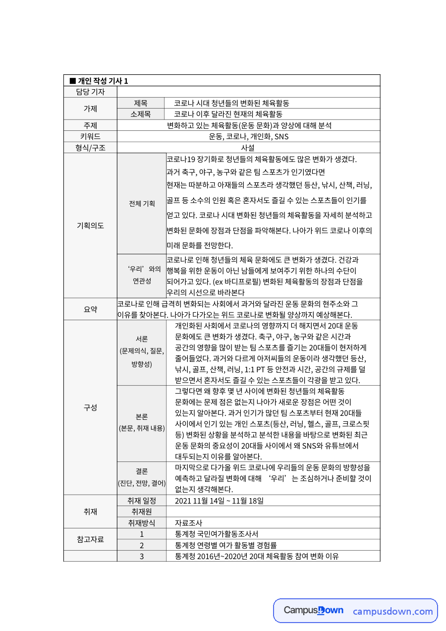개인 작성 기사 자료의 첫 페이지 미리보기