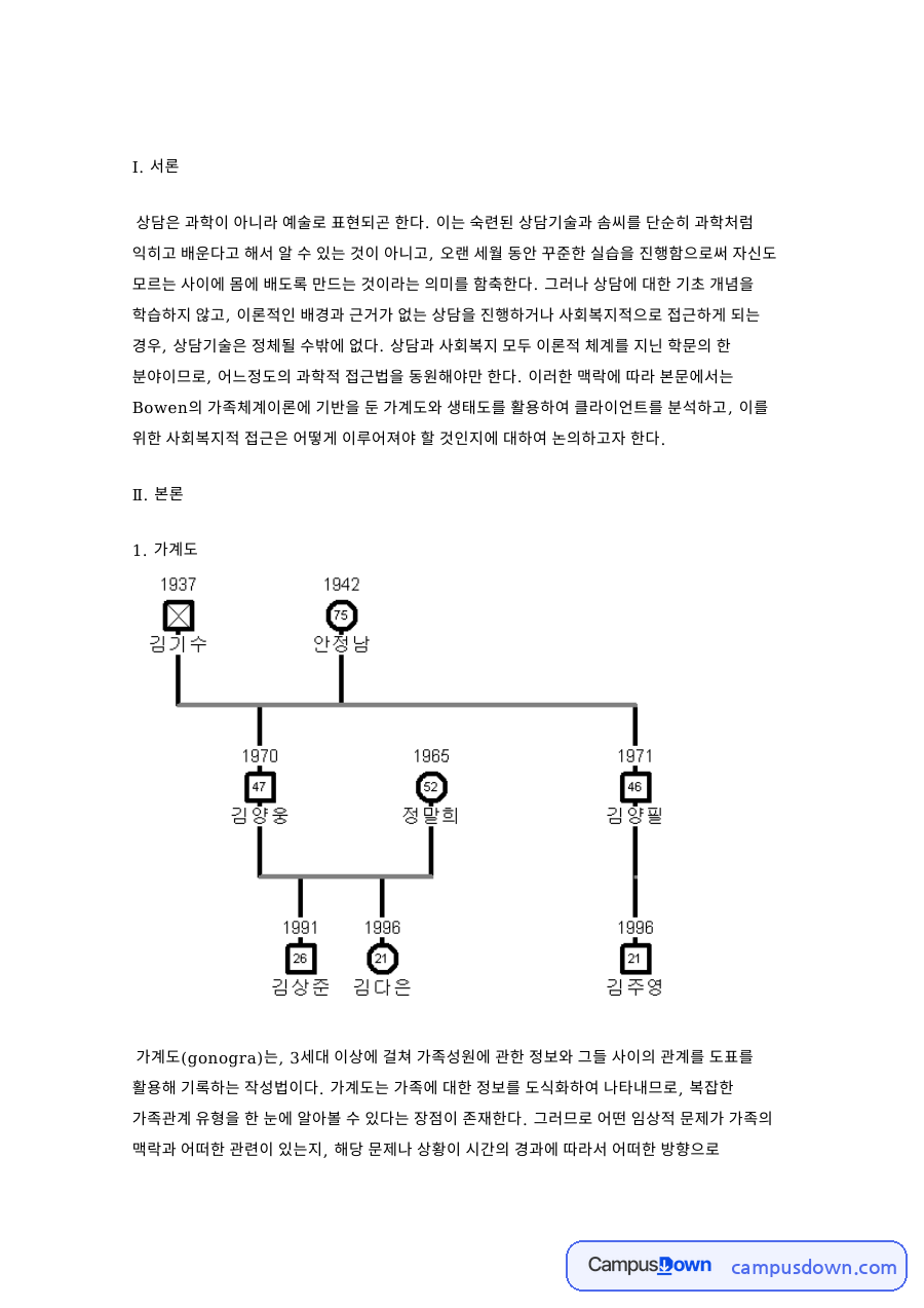 클라이언트와 가계도, 생태도 관련 핵심 내용 요약 정리 자료의 첫 페이지 미리보기