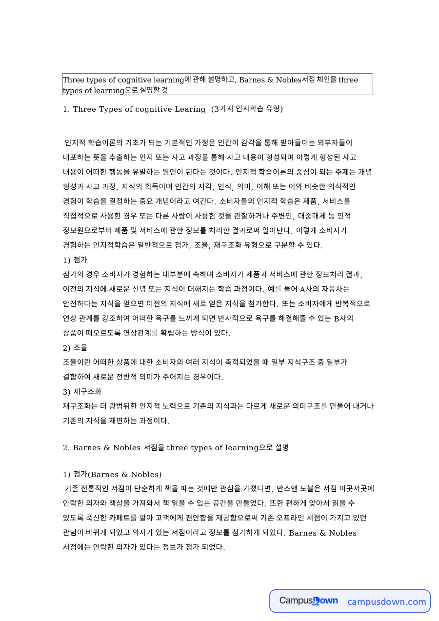 인지학습 세 가지 유형, 반스앤노블 서점 첨가 조율 재구조화 자료의 첫 페이지 미리보기