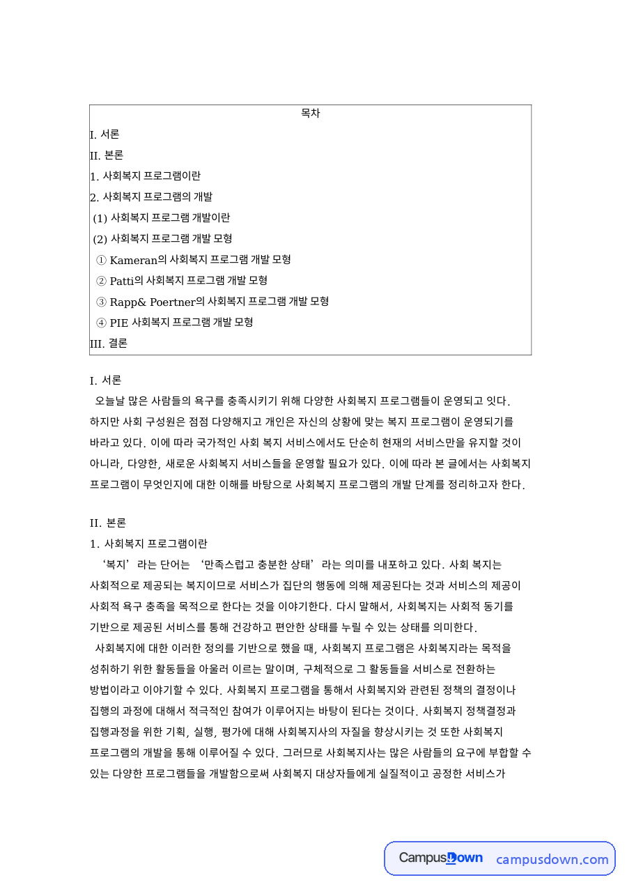 사회복지 프로그램이란 자료의 첫 페이지 미리보기