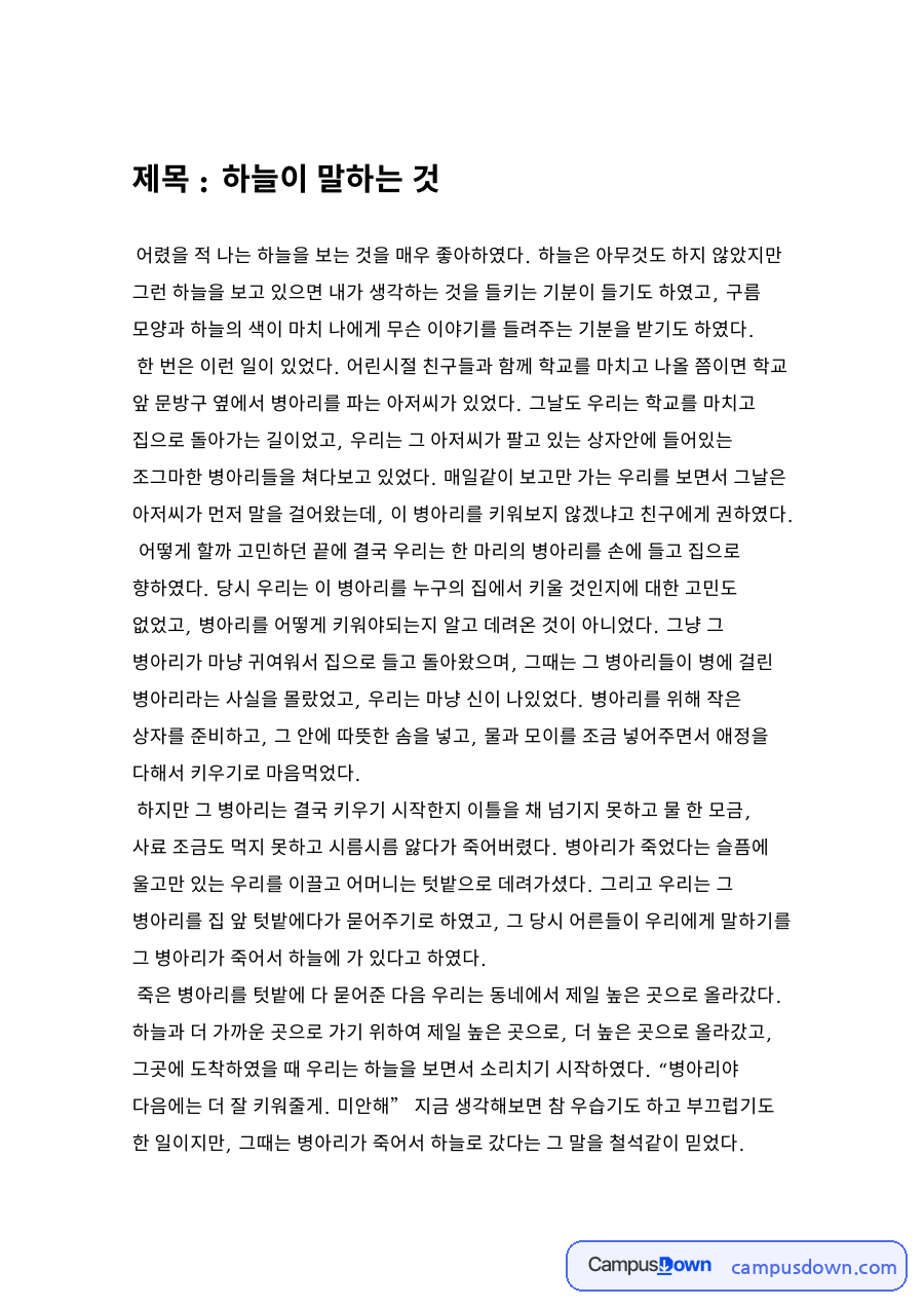 하늘이 말하는 것 자료의 첫 페이지 미리보기