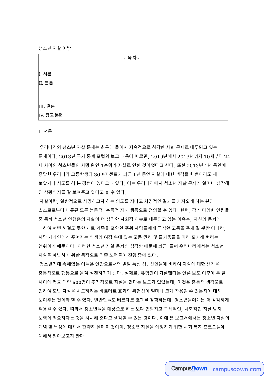 청소년 자살 예방: 자해·의도 중심 핵심 내용 정리 자료의 첫 페이지 미리보기