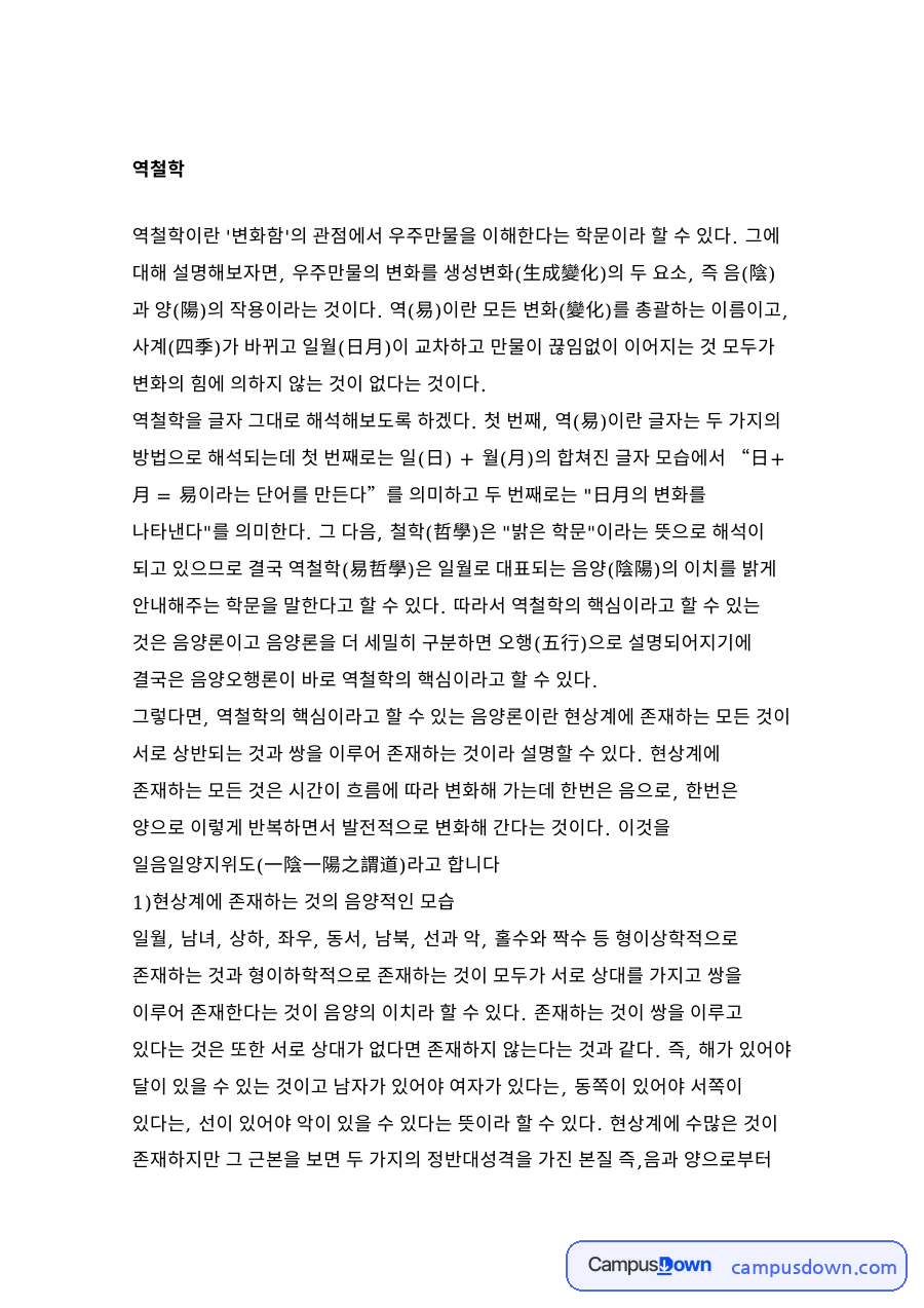 현상계에 존재하는 것의 음양적인 모습 자료의 첫 페이지 미리보기