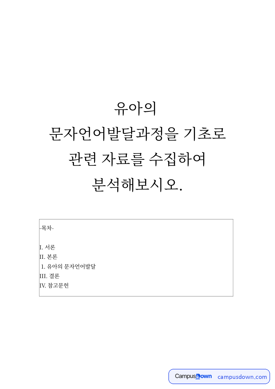 문자언어발달과정을 기초로 관련 자료를 수집하여 분석 자료의 첫 페이지 미리보기