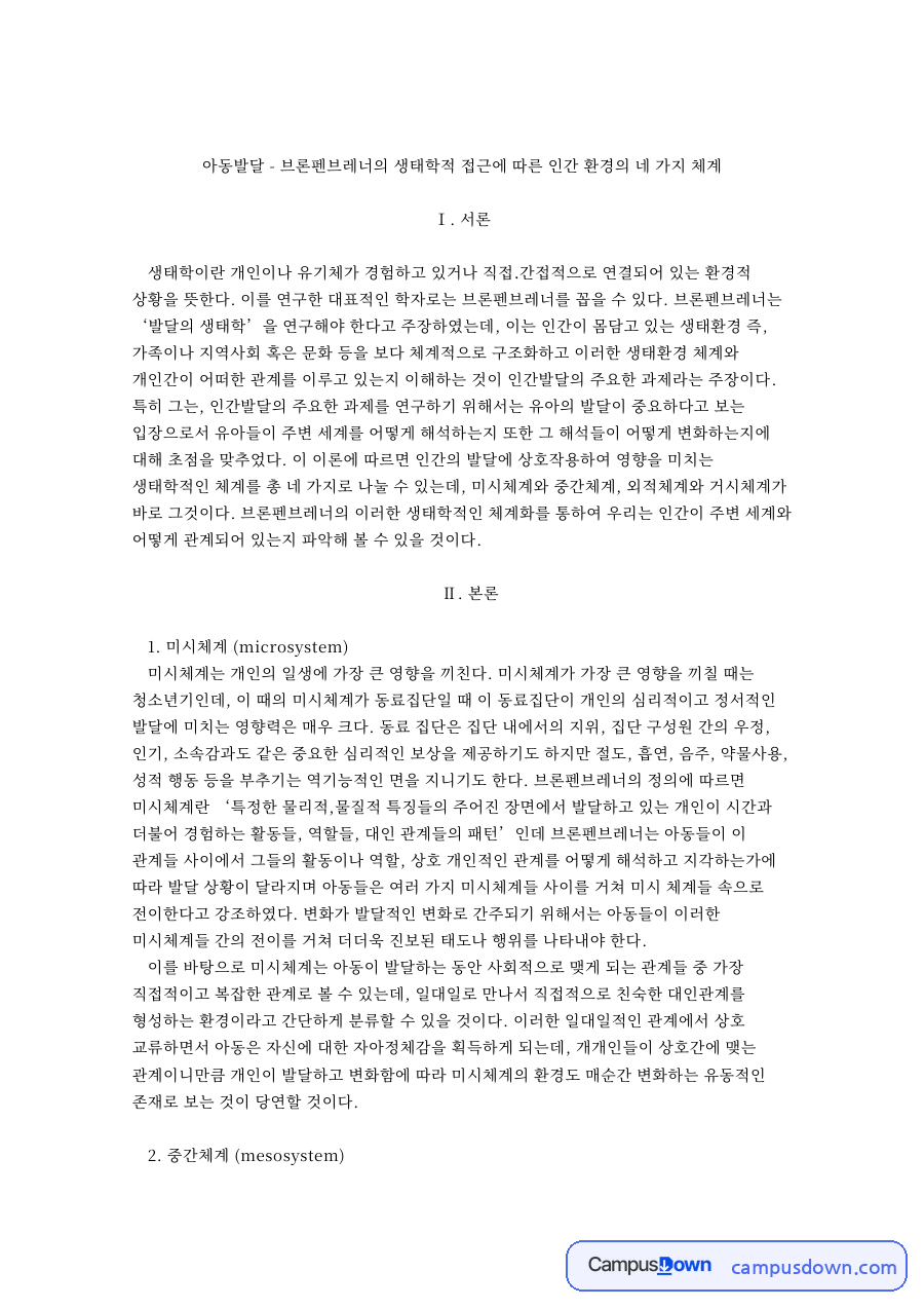 미시체계 (microsystem)  중간체계 (mesosystem) 자료의 첫 페이지 미리보기