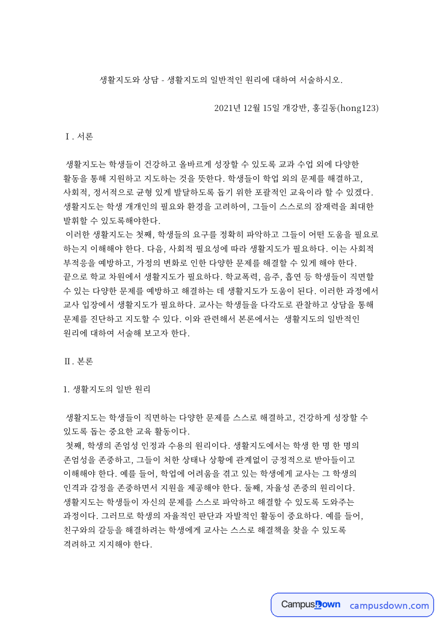 생활지도의 일반 원리 자료의 첫 페이지 미리보기