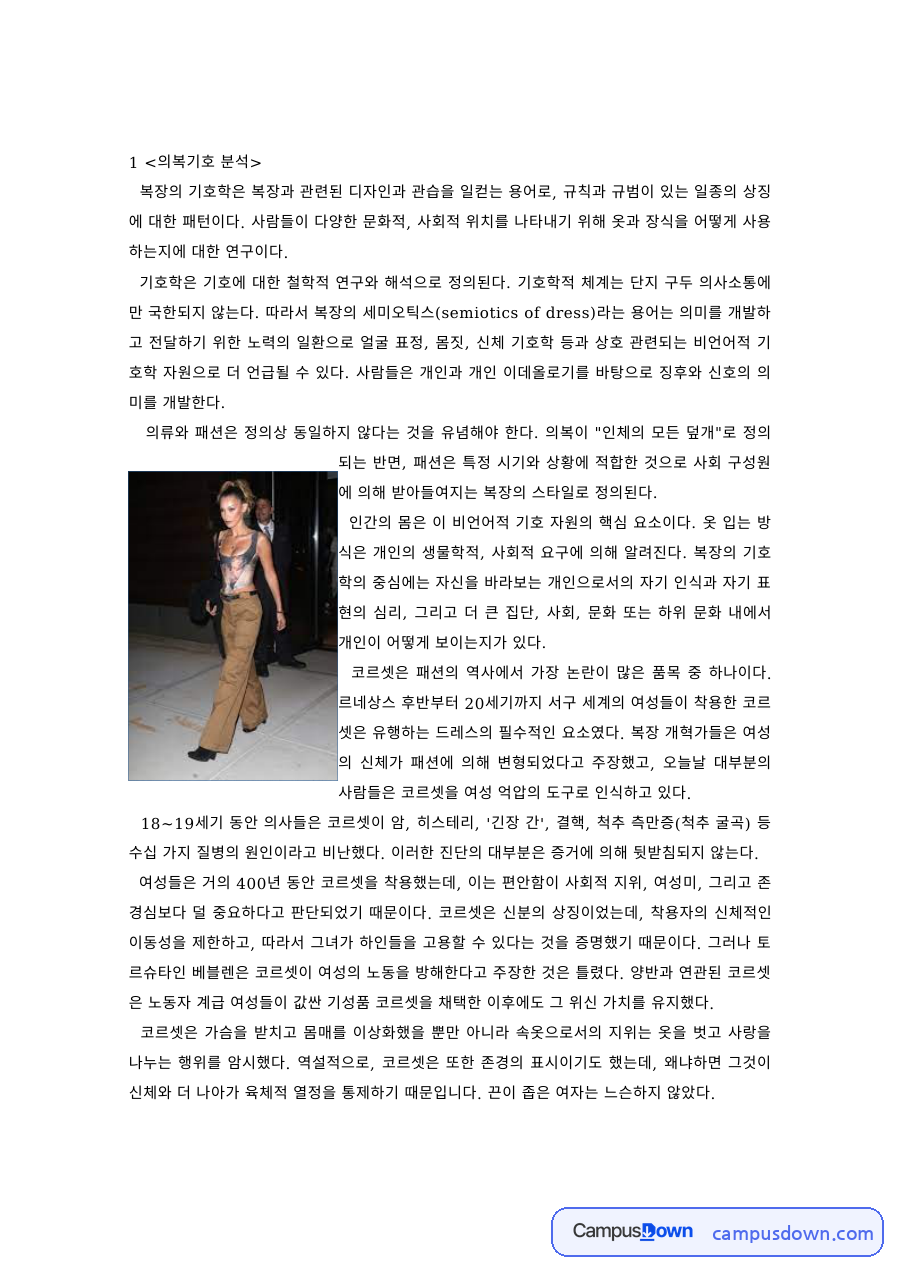 패션문화 과제 – 의복기호 분석과 복장의 기호학 자료의 첫 페이지 미리보기