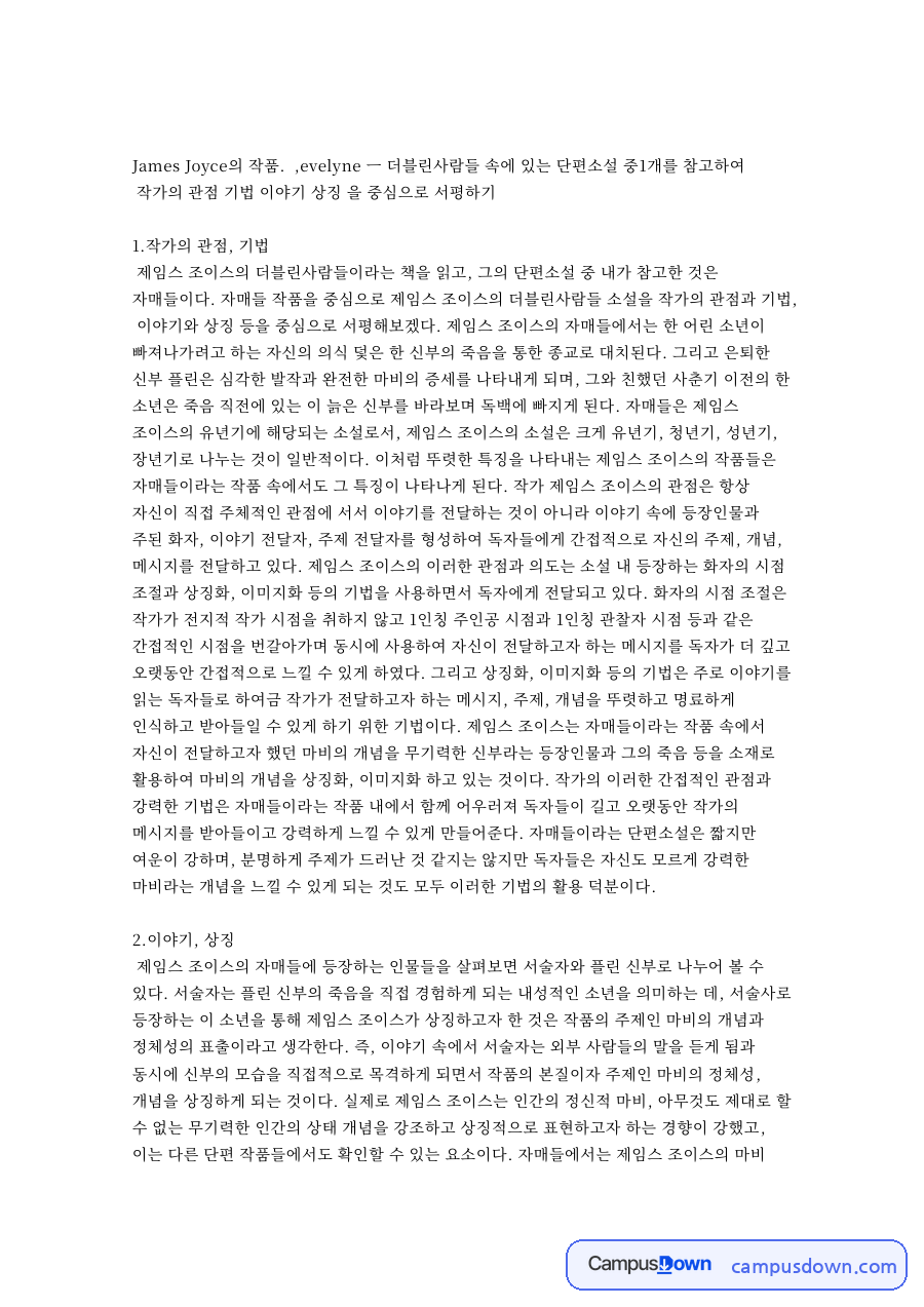 작가의 관점 기법 이야기 상징 을 중심으로 서평하기 줄거리와 감상 정리 자료의 첫 페이지 미리보기